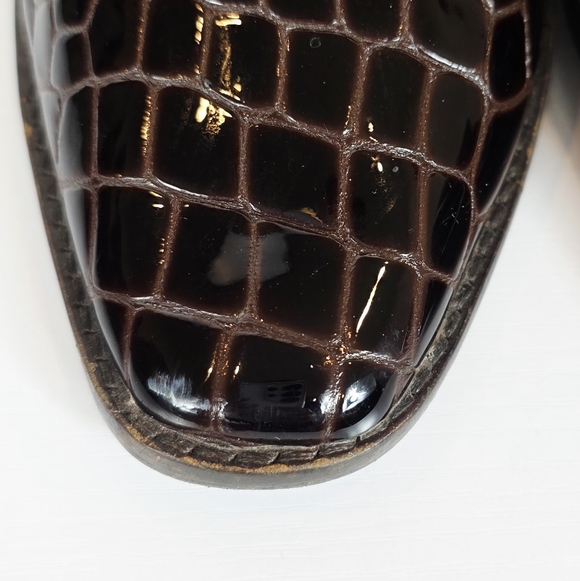 Aqua Dark Brown Patent Leather Crocodile Embossed Ankle Bootie Women's Size 8M - Picture 12 of 14